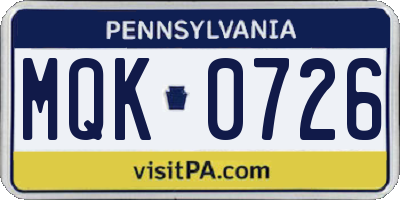 PA license plate MQK0726