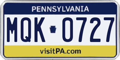 PA license plate MQK0727