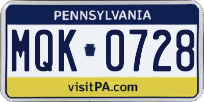 PA license plate MQK0728