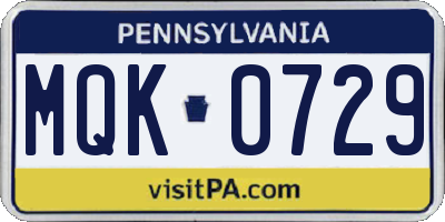 PA license plate MQK0729