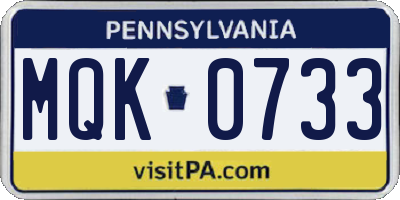 PA license plate MQK0733
