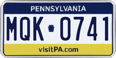 PA license plate MQK0741