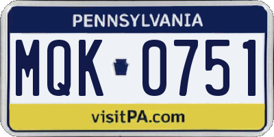 PA license plate MQK0751