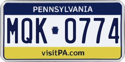 PA license plate MQK0774