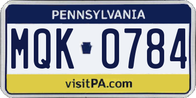 PA license plate MQK0784