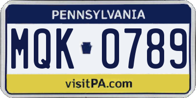 PA license plate MQK0789