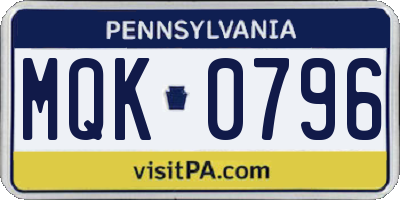 PA license plate MQK0796