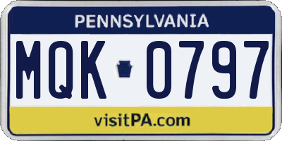 PA license plate MQK0797