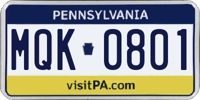 PA license plate MQK0801