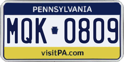 PA license plate MQK0809