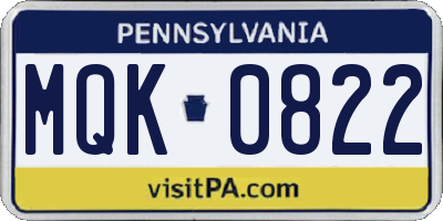 PA license plate MQK0822