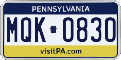 PA license plate MQK0830
