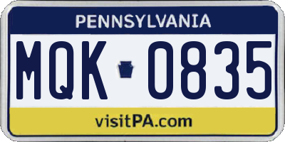 PA license plate MQK0835