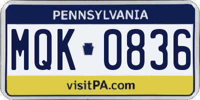PA license plate MQK0836
