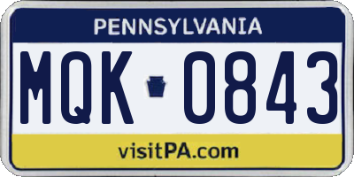 PA license plate MQK0843