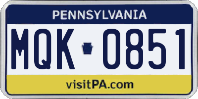 PA license plate MQK0851