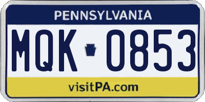PA license plate MQK0853