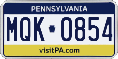 PA license plate MQK0854