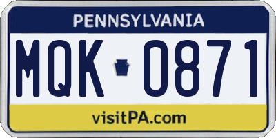 PA license plate MQK0871