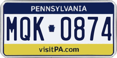 PA license plate MQK0874