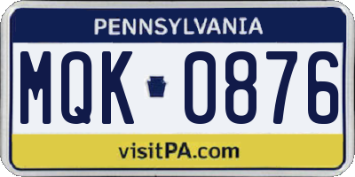 PA license plate MQK0876