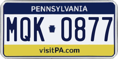 PA license plate MQK0877