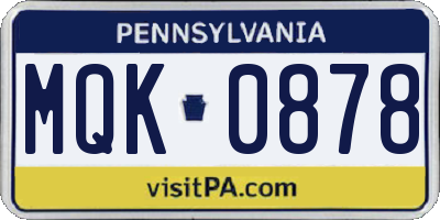 PA license plate MQK0878