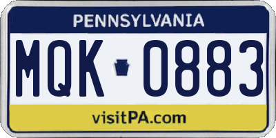 PA license plate MQK0883