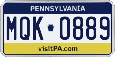 PA license plate MQK0889