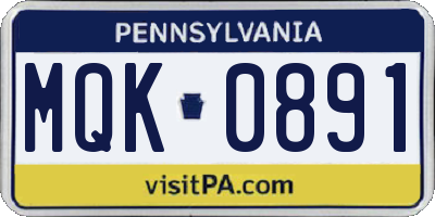 PA license plate MQK0891