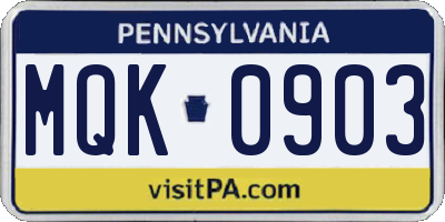 PA license plate MQK0903