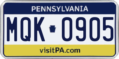 PA license plate MQK0905