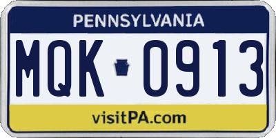 PA license plate MQK0913