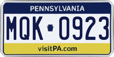 PA license plate MQK0923