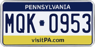 PA license plate MQK0953