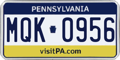 PA license plate MQK0956