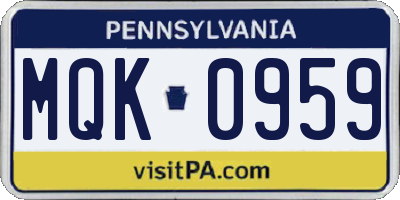 PA license plate MQK0959
