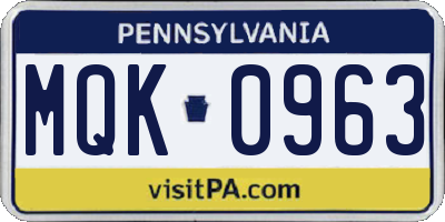 PA license plate MQK0963