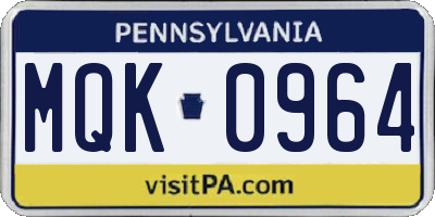 PA license plate MQK0964