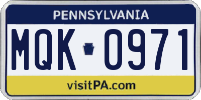 PA license plate MQK0971