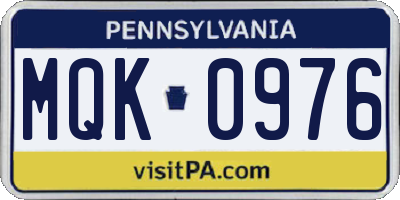 PA license plate MQK0976