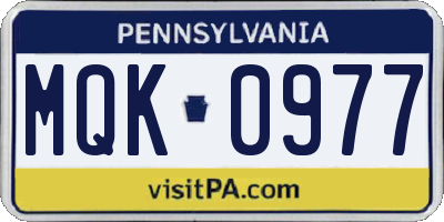 PA license plate MQK0977