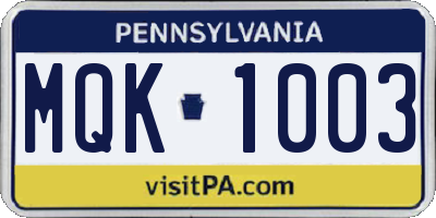 PA license plate MQK1003