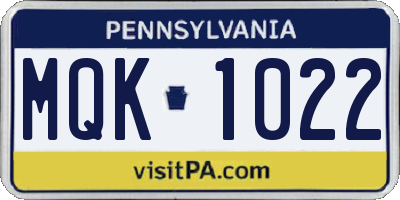 PA license plate MQK1022