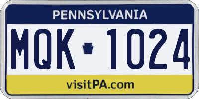 PA license plate MQK1024