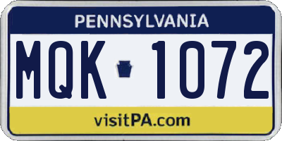 PA license plate MQK1072