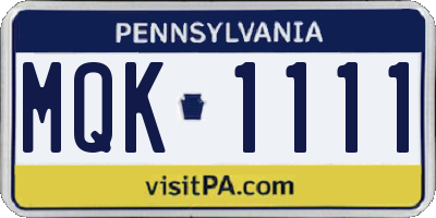 PA license plate MQK1111