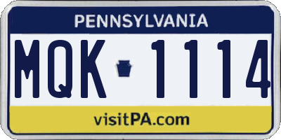 PA license plate MQK1114