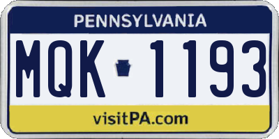 PA license plate MQK1193