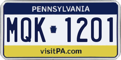 PA license plate MQK1201